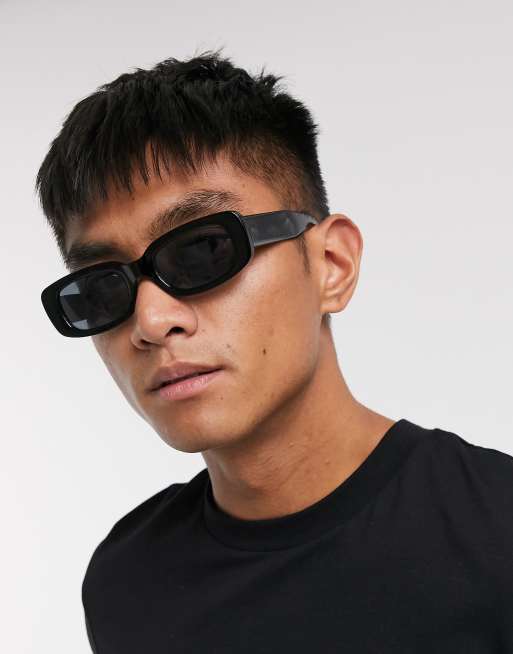 donker koelkast Consequent ASOS DESIGN rectangle sunglasses in black plastic | ASOS