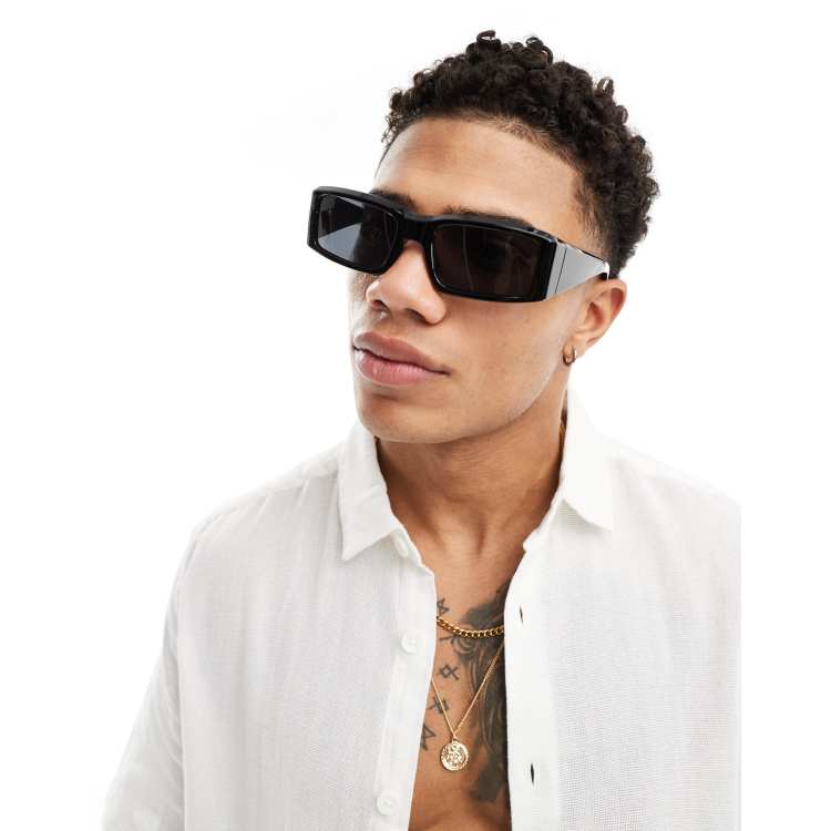  black frame Classic rectangular shape sunglasses ASOS DESIGN rectangle sunglasses in black | ASOS main image 2