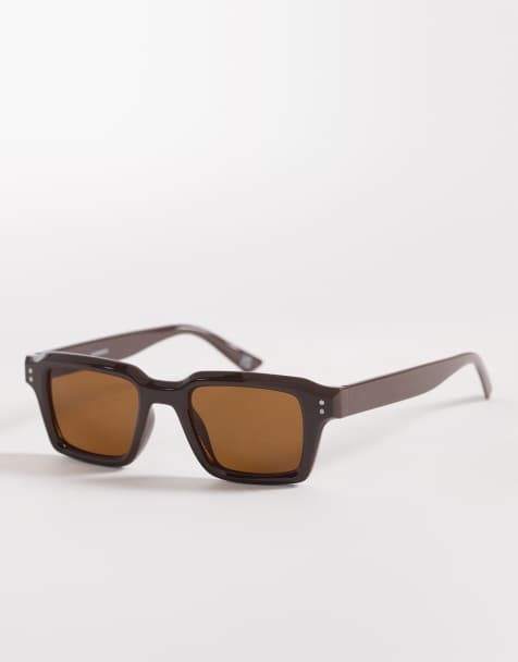 ASOS DESIGN rectangle sunglasses in brown frame with brown lens - view 1