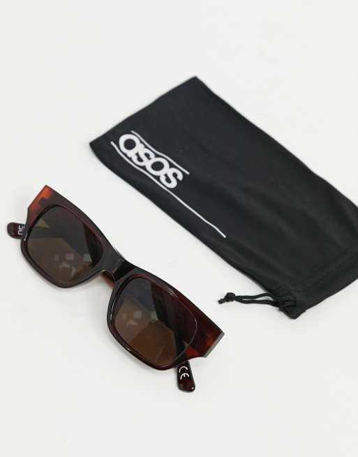 ASOS DESIGN rectangle sunglasses in brown plastic with brown lens, 4 of 4