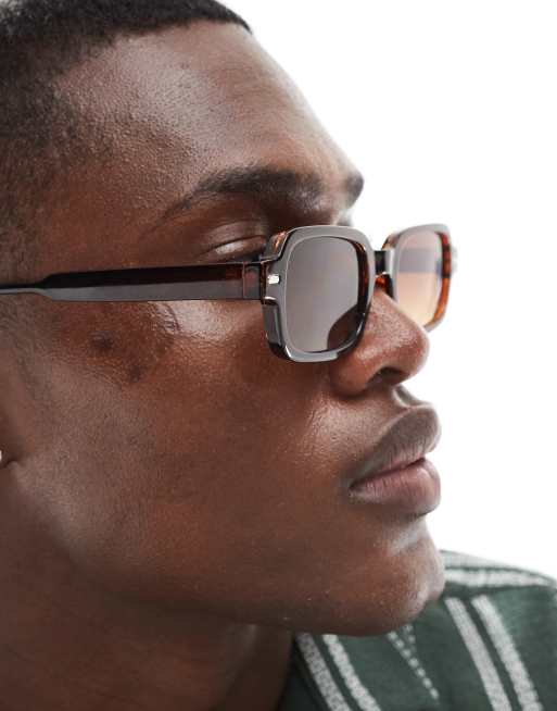 ASOS DESIGN rectangle sunglasses in brown, 2 of 4