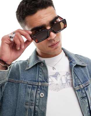 ASOS DESIGN rectangle sunglasses in brown φωτογραφία