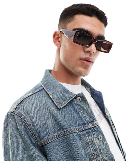 ASOS DESIGN rectangle sunglasses in brown | ASOS display picture 2