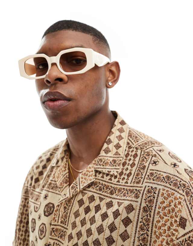 ASOS DESIGN - rectangle sunglasses in cream