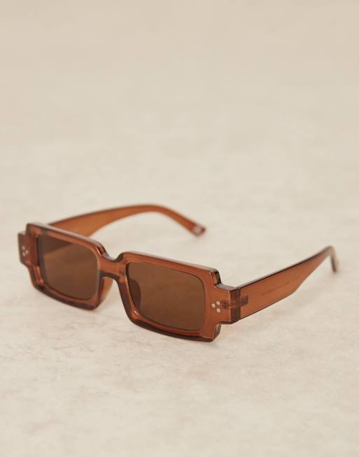 ASOS DESIGN rectangle sunglasses in crystal brown with brown lens - BROWN