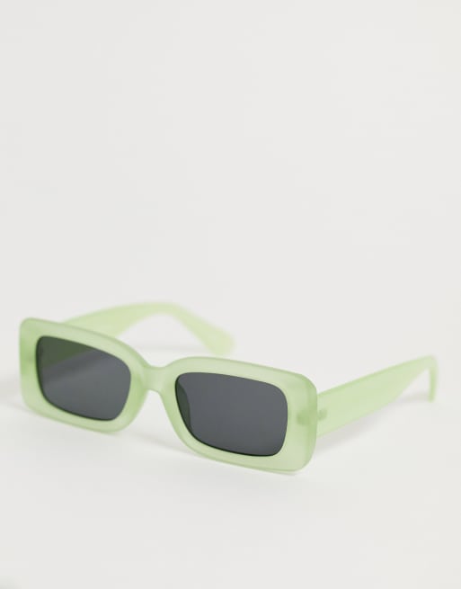 Asos Design Rectangle Sunglasses In Glow In The Dark Green Asos 