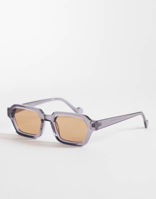 ASOS DESIGN ASOS DESIGN rectangle sunglasses in grey crystal frame with brown lens