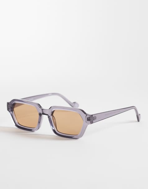 ASOS DESIGN rectangle sunglasses in grey crystal frame with brown lens - view 1