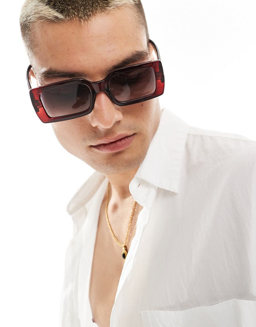 Asos Design Rectangle Sunglasses In Red