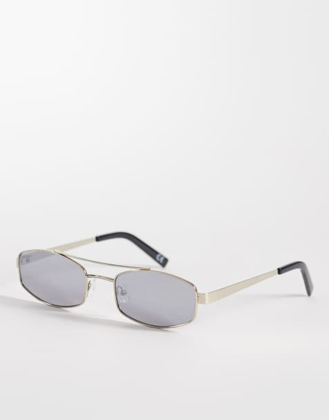 ASOS DESIGN rectangle sunglasses in silver metal frame with smoke mirror lens - view 1