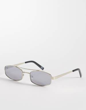 ASOS DESIGN rectangle sunglasses in silver metal frame with smoke mirror lens