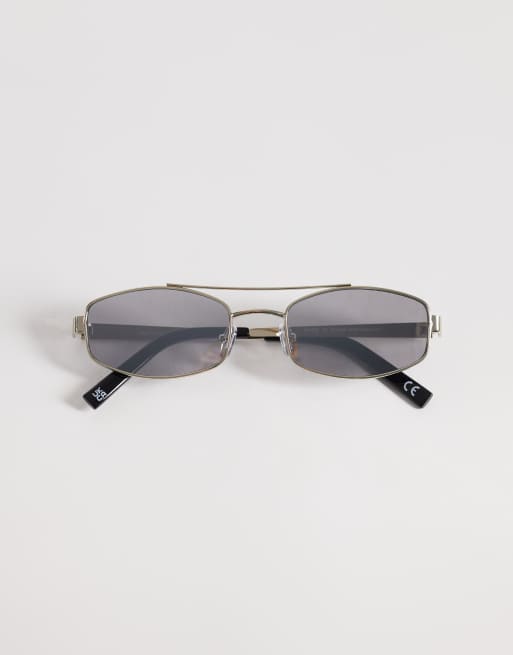 ASOS DESIGN rectangle sunglasses in silver metal frame with smoke mirror lens, 3 of 3