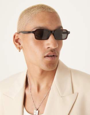 ASOS DESIGN ASOS DESIGN rectangle sunglasses with blue smoke lens and burgundy frame-Red