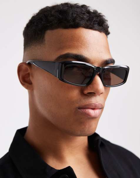 ASOS DESIGN rectangle sunglasses with brown lens and black frame - view 1
