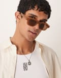 [ASOS DESIGN] ASOS DESIGN rectangle sunglasses with brown lens and chunky caramel frame-Neutral No Size Neutral