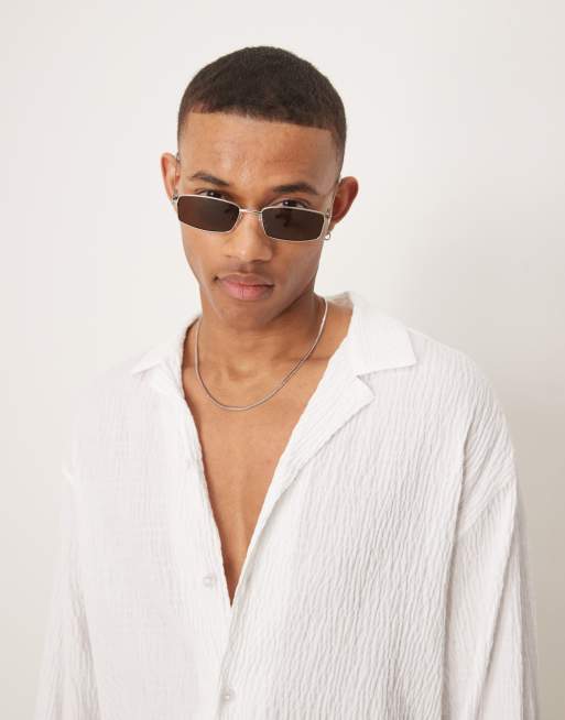 ASOS DESIGN rectangle sunglasses with brown lens and metal  display picture 1