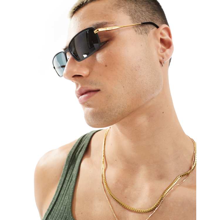Black Sunglasses with Gold Chain Temples Gucci Black Acetate GG0726S Chain Detail Temple Embellished  main image 2