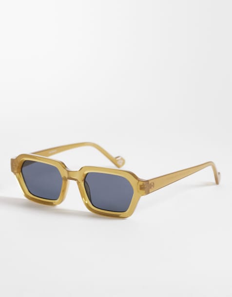 ASOS DESIGN rectangle sunglasses with green frame and smoke lens - view 1