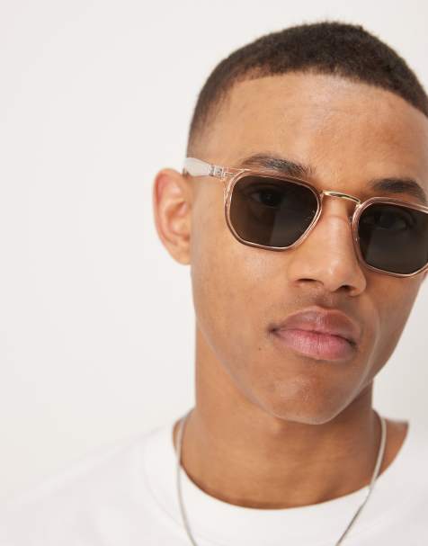 ASOS DESIGN rectangle sunglasses with green smoke lens and brown crystal frame - view 1