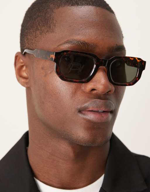 ASOS DESIGN rectangle sunglasses with green smoke lens and chunky tortoiseshell frame  , 2 of 3