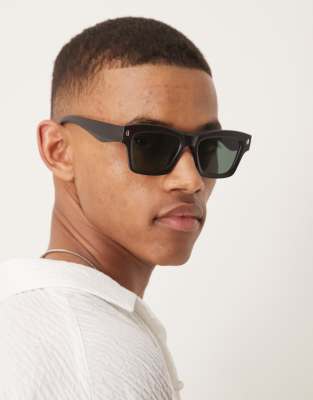 ASOS DESIGN ASOS DESIGN rectangle sunglasses with green smoke lens and matte grey crystal frame
