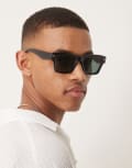 [ASOS DESIGN] ASOS DESIGN rectangle sunglasses with green smoke lens and matte grey crystal frame No Size GREY