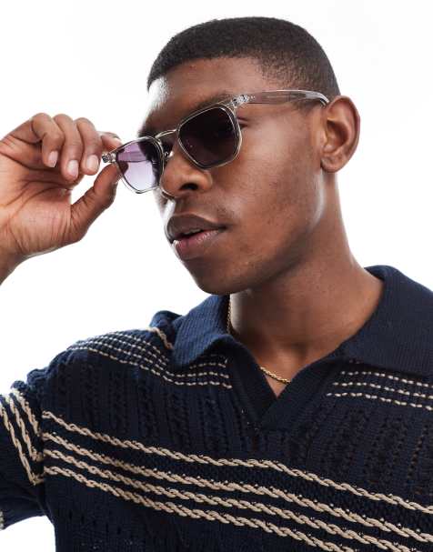 ASOS DESIGN rectangle sunglasses with grey crystal frame and purple to blue ombre lens - view 1