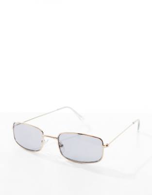 Asos Design Rectangle Sunglasses With Light Blue Lens In Blue