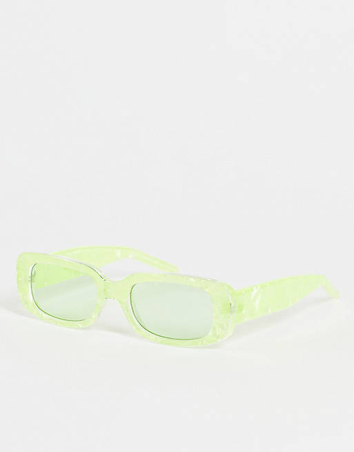 ASOS DESIGN rectangle sunglasses with marble effect in green - LGREEN