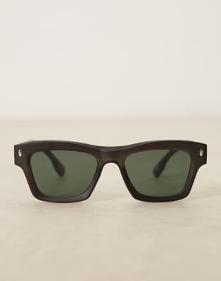 Asos Design Rectangle Sunglasses With Matte Gray Crystal Frame And Green Smoke Lens In Gray