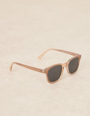 Asos Design Rectangle Sunglasses With Milky Brown Frame And Smoke Lens-neutral In Neutral