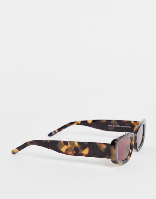 ASOS DESIGN rectangle sunglasses with purple lens in brown  display picture 1