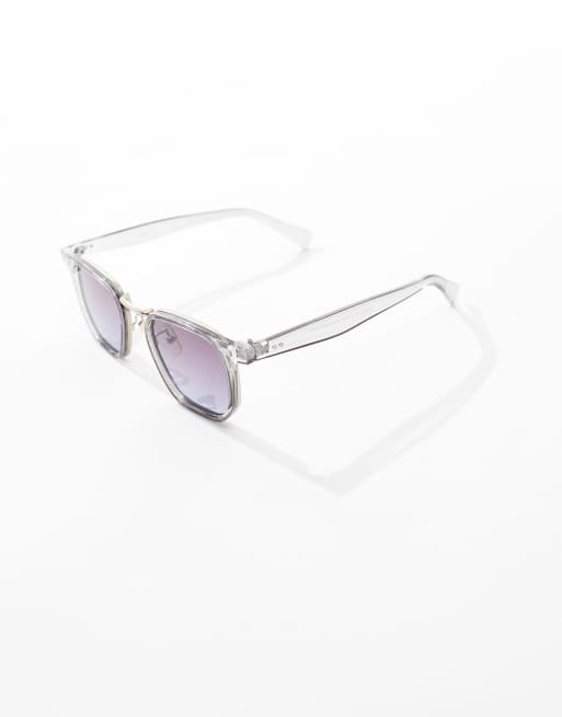 ASOS DESIGN rectangle sunglasses with purple to blue ombre lens and grey crystal frame, 2 of 3