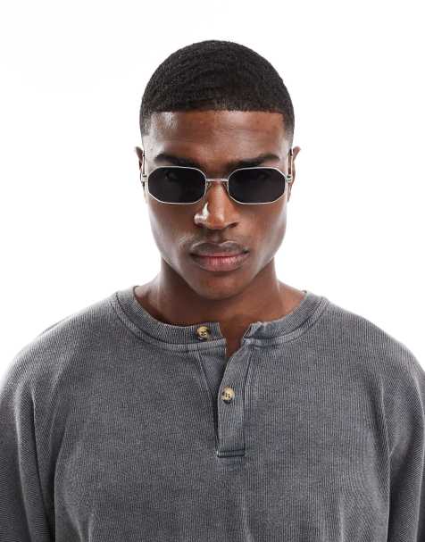 ASOS DESIGN rectangle sunglasses with silver metal frame - view 1