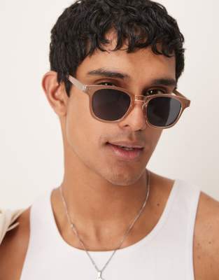 ASOS DESIGN ASOS DESIGN rectangle sunglasses with smoke lens and milky brown frame-Neutral