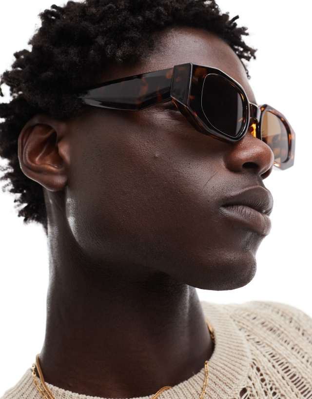 ?  sunglasses ? ASOS DESIGN rectangle sunglasses with green smoke lens and  main image 3