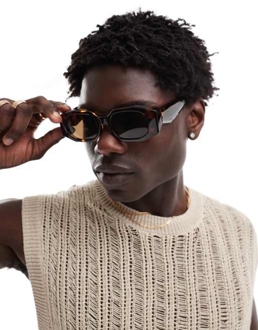 ASOS DESIGN rectangle tortoiseshell sunglasses in brown, 3 of 4