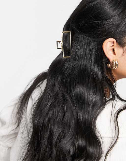 ASOS DESIGN hair claw clip with faux pearls in gold tone