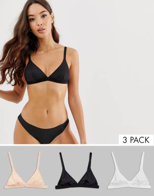 ASOS DESIGN recycled 3 pack microfiber triangle bra-Multi