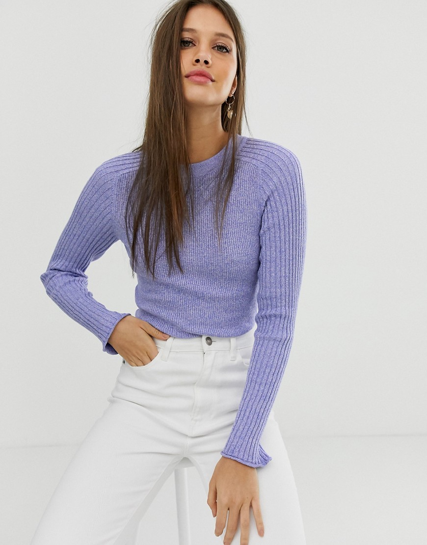 Asos Design Recycled Blend Crew Neck Sweater In Skinny Rib In Twist-navy