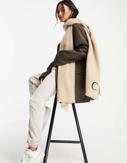 ASOS DESIGN recycled blend personalized scarf with C initial in stone