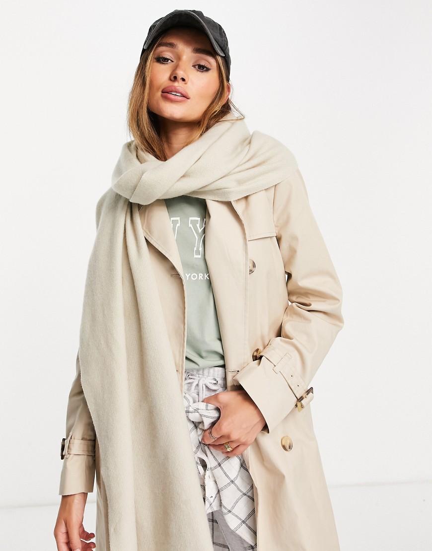 ASOS DESIGN recycled blend scarf with raw edge in light camel-Neutral