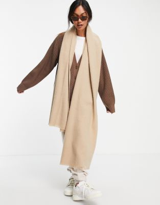 Asos Design Supersoft Long Woven Scarf With Raw Edge In Stone-neutral In Neutral