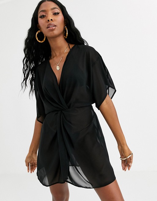 ASOS DESIGN recycled chiffon beach cover up with twist front
