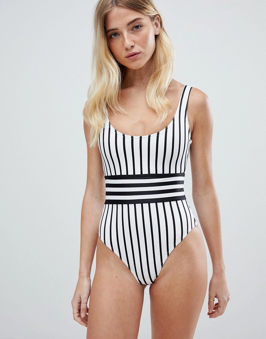 ASOS DESIGN recycled contrast mono stripe swimsuit-Multi
