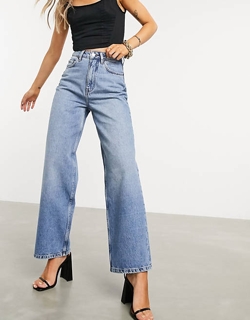 Jeans recycled cotton blend high rise 'relaxed' dad jeans brightwash 