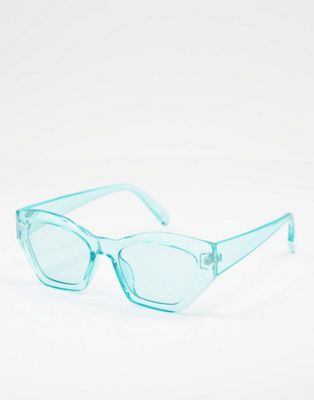 ASOS DESIGN crystal blue cat eye sunglasses with tonal lens  - LBLUE