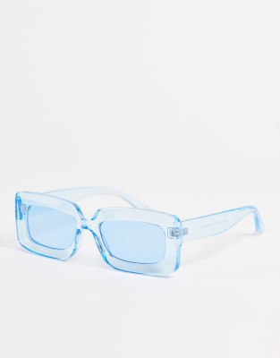 ASOS DESIGN recycled crystal square sunglasses in blue | ASOS