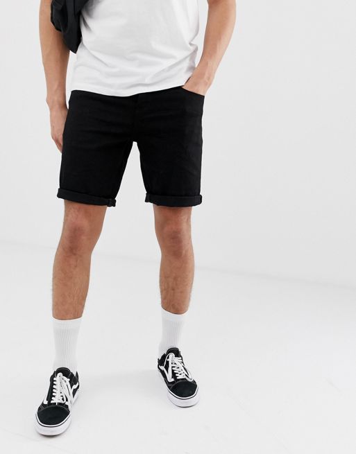 ASOS DESIGN recycled denim shorts in slim black | ASOS