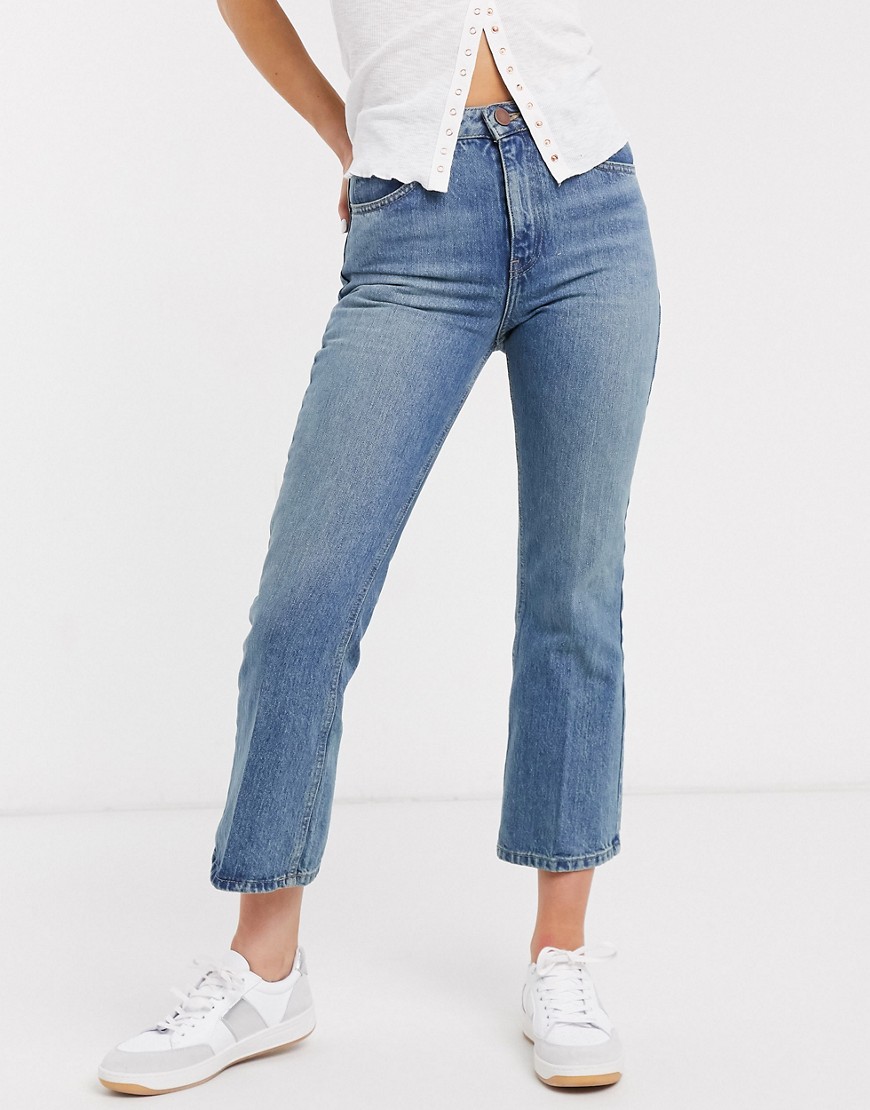 ASOS DESIGN Recycled Egerton rigid cropped flare jeans in mid stonewash blue